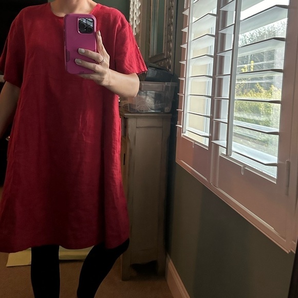 Bryn Walker tunic top red 100% linen lagenlook dress knee length size M - Picture 14 of 15